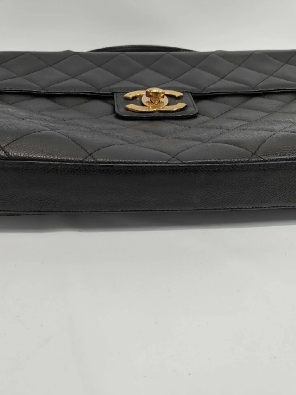 Vintage CHANEL 90s Cavier Quilted Briefcase With 24k Gold Hardware